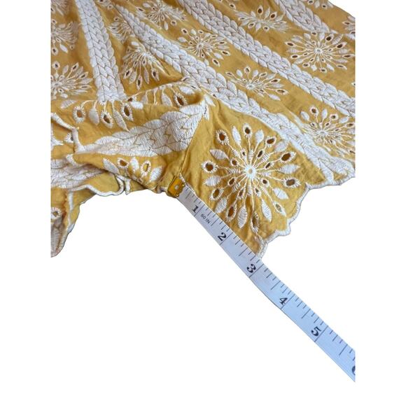 Skies Areโ Blue Mustard Yellow Eyelet Romper M Boho Flutter Sleeve Summer Cute - Picture 8 of 15